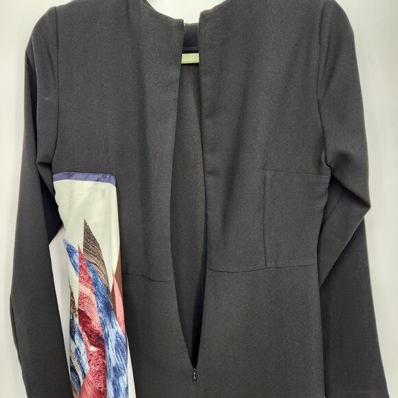 BARELLI Black Round Neck Dress with Attached Multi-Color Geometric Scarf Women 6 - Picture 14 of 15